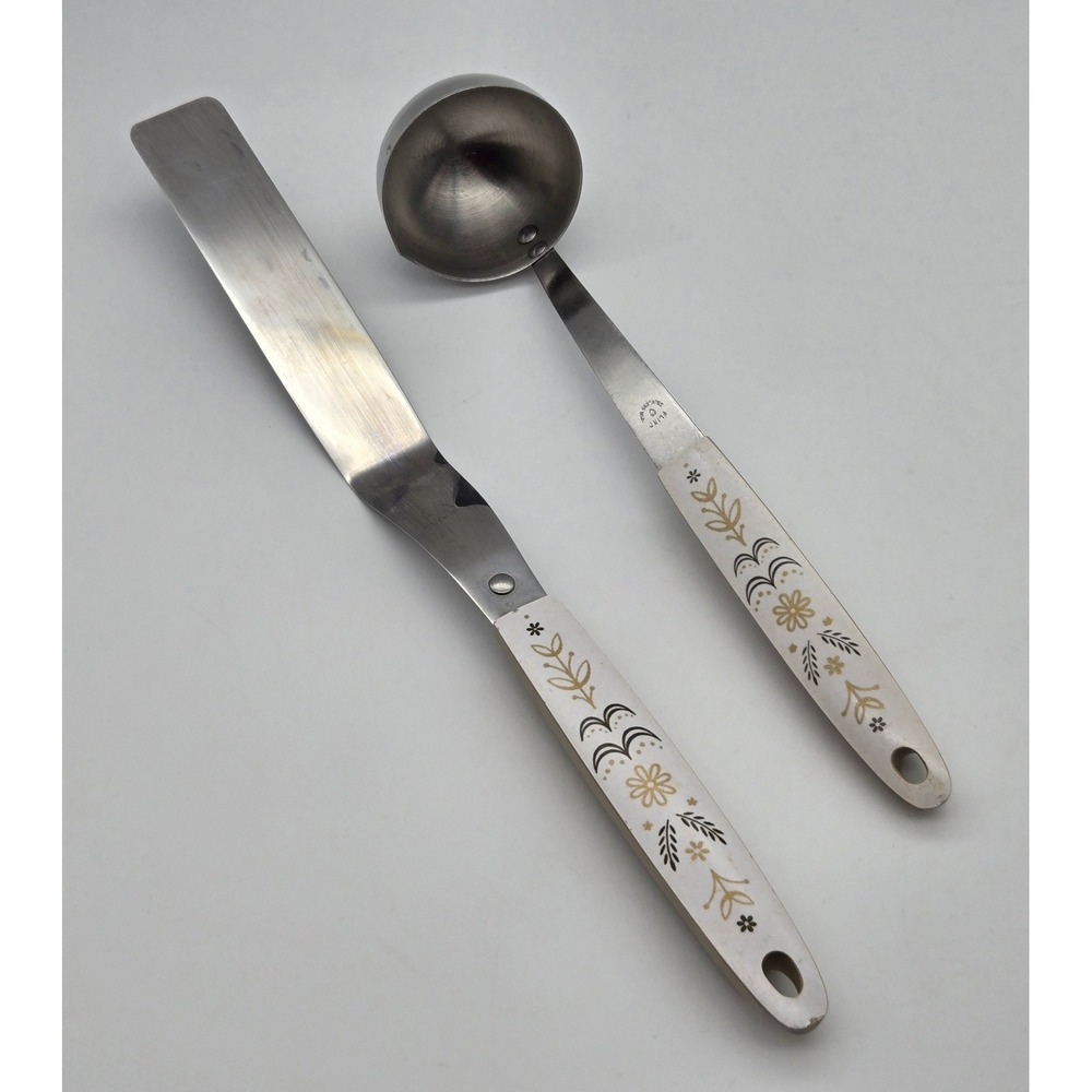 Vintage Flint Stainless Floral Kitchen Ladle Spatula MCM Retro 70s Melamine USA